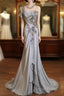 Mermaid Spaghetti Strap Chiffon Beaded Sequin Long Prom Dresses Embroidered Applique Evening Gown