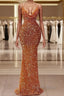Mermaid Spaghetti strap Sequined Floor Length Sleeveless Elegant Prom Dresses