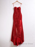 Mermaid Spaghetti Straps Appliques Prom Dresses with Slit