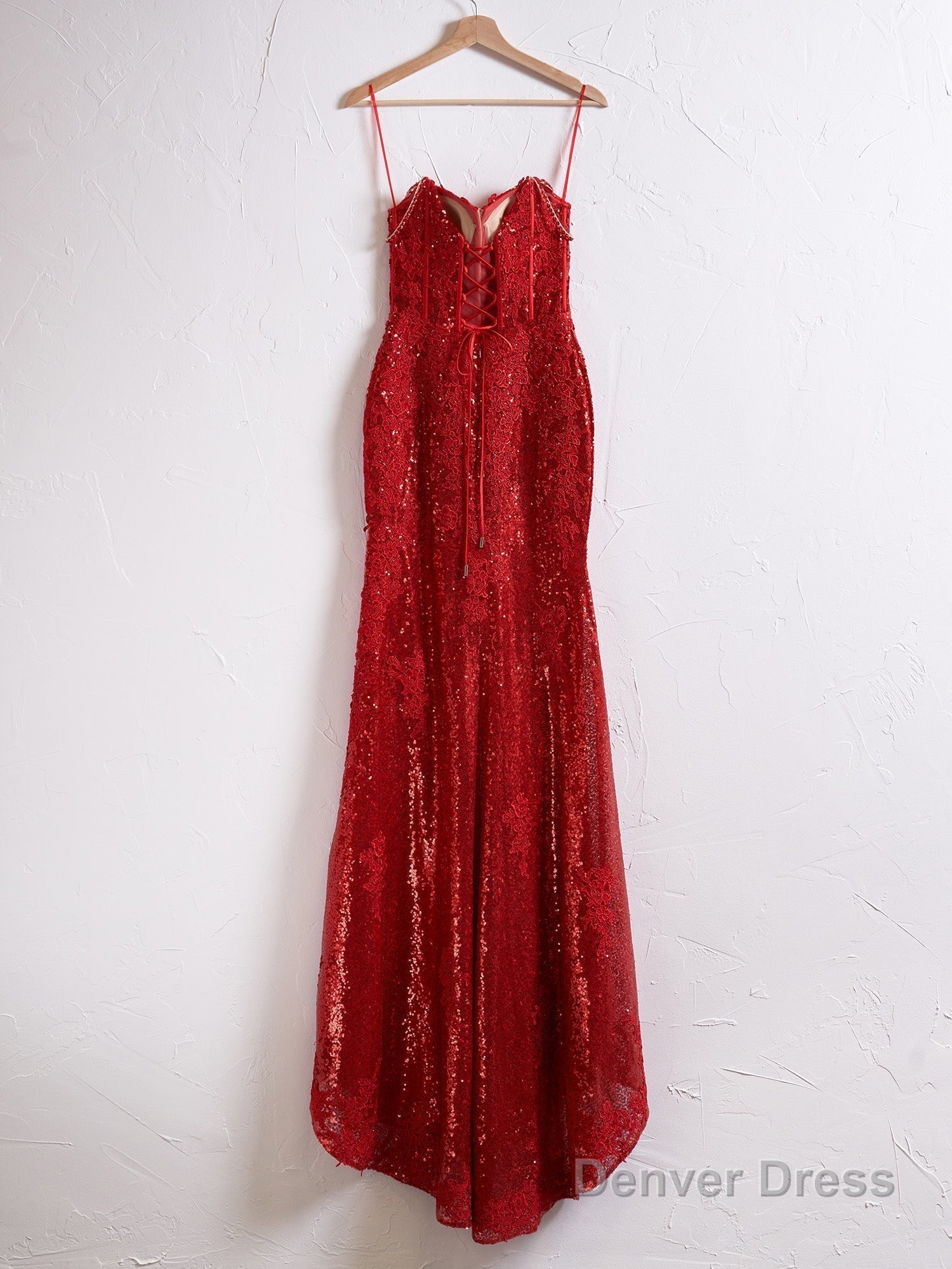 Mermaid Spaghetti Straps Appliques Prom Dress with Slit