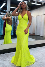 Mermaid Spaghetti Straps Blue Sequins Backless Long Prom Dresses