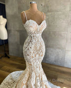 Mermaid Spaghetti-Straps Lace Sleeveless Wedding Dresses