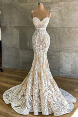 Mermaid Spaghetti-Straps Lace Sleeveless Wedding Dress