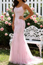 Mermaid Spaghetti Straps Light Pink Long Prom Dress with Appliques