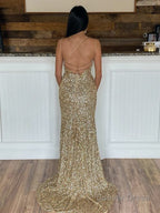 Mermaid Spaghetti Straps Long Sequins Prom Dresses