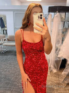 Mermaid Spaghetti Straps Long Sequins Prom Dresses