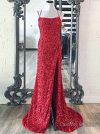 Mermaid Spaghetti Straps Long Sequins Prom Dresses