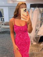 Mermaid Spaghetti Straps Long Sequins Prom Dresses
