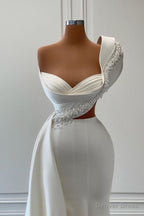 Mermaid Strapless Beaded With Side Train Floor Length Sleeveless Prom Dresses
