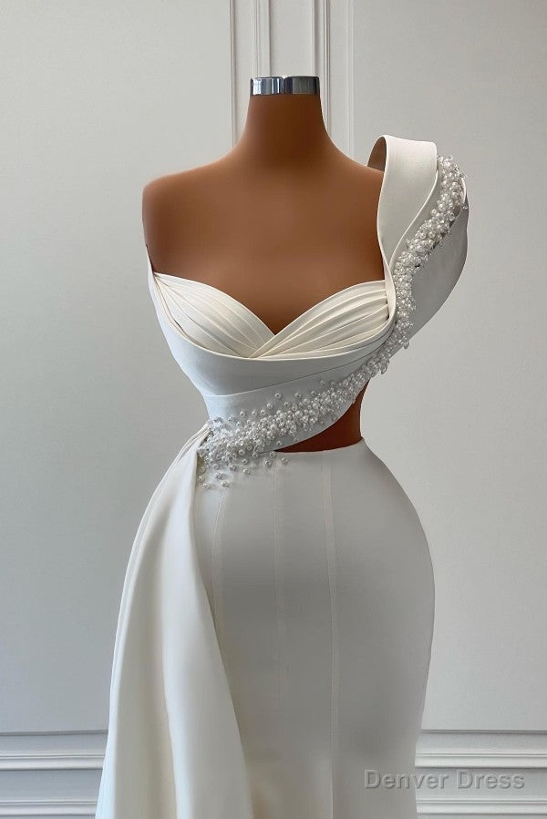 Mermaid Strapless Beaded With Side Train Floor Length Sleeveless Prom Dresses