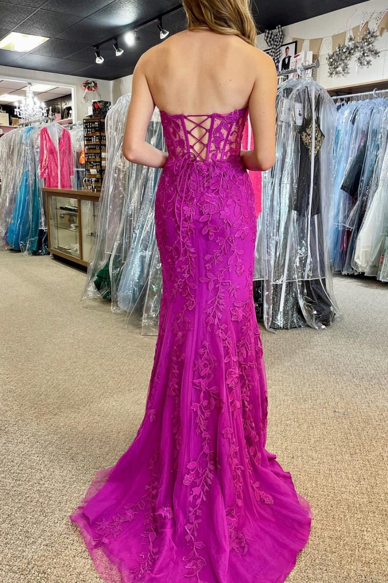 Mermaid Strapless Corset Lace Prom Dress with Slit