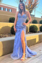 Mermaid Strapless Corset Lace Prom Dress with Slit