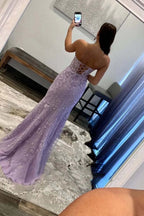 Mermaid Strapless Corset Lace Prom Dress with Slit