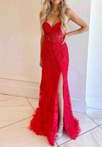 Mermaid Strapless Corset Lace Prom Dress with Slit