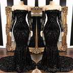 Mermaid Strapless Court Length Long Sleeve Beaded Paillette Embroidery Prom Dresses