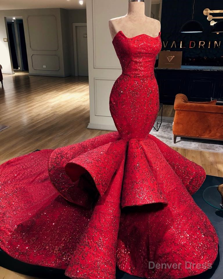 Mermaid Strapless Floor Length Chapel Paillette Prom Dresses Secondary image