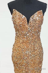 Mermaid Strapless Gold Sequin Prom Dresses