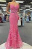 Mermaid Strapless Hot Pink Corset Appliques Long Formal Dresses