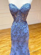 Mermaid Strapless Lace Prom Dresses With Appliques
