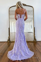 Mermaid Strapless Lace Prom Dresses With Appliques