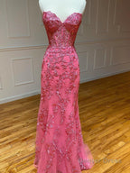 Mermaid Strapless Lace Prom Dresses With Appliques