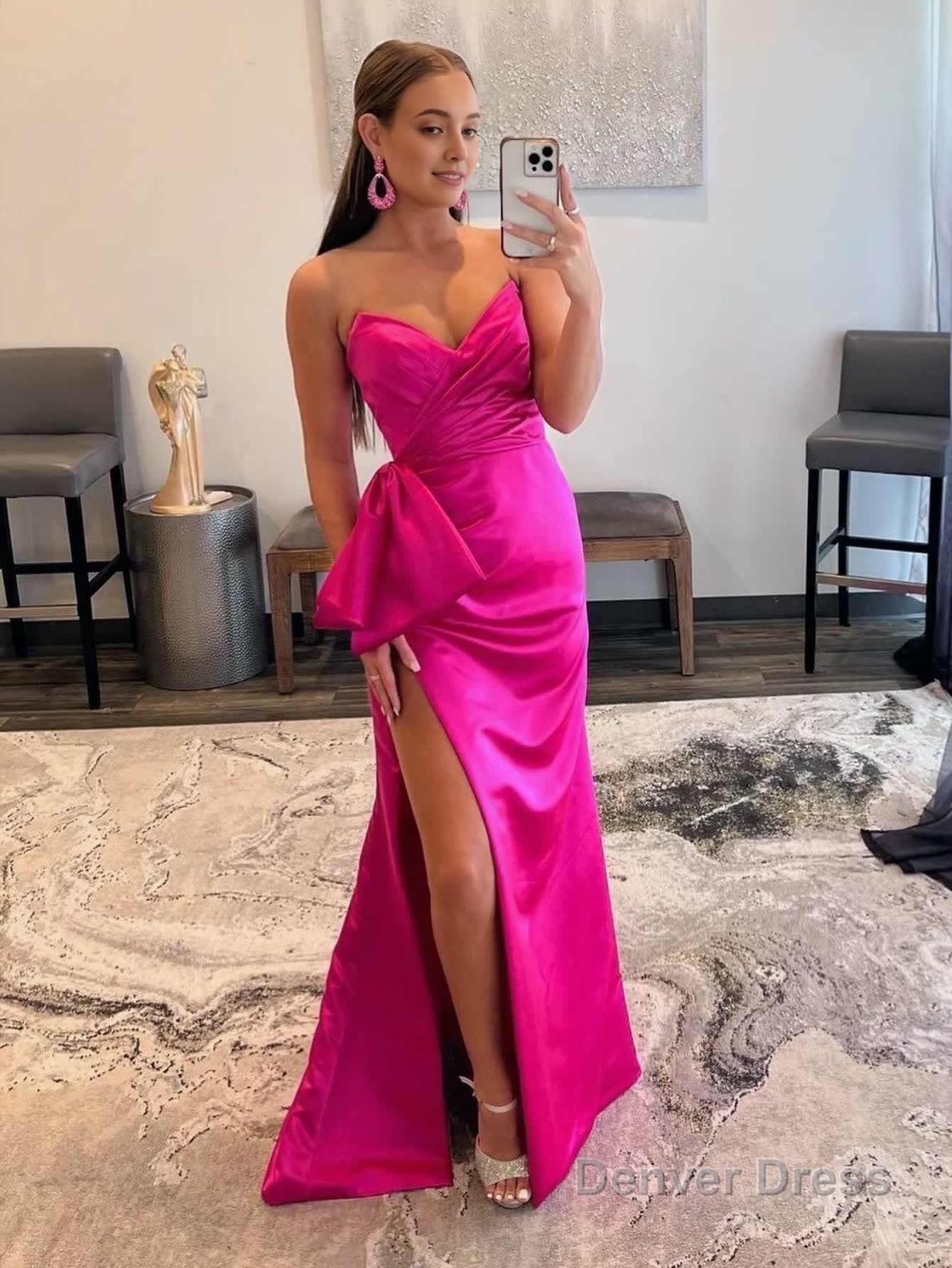 Mermaid Strapless Long Satin Prom Dresses with bow tie Secondary image