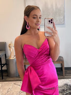Mermaid Strapless Long Satin Prom Dresses with bow tie