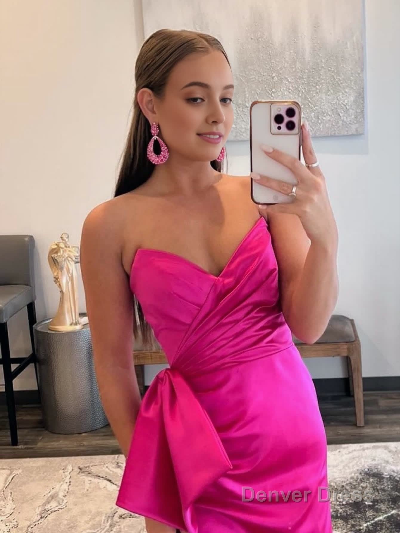 Mermaid Strapless Long Satin Prom Dresses with bow tie