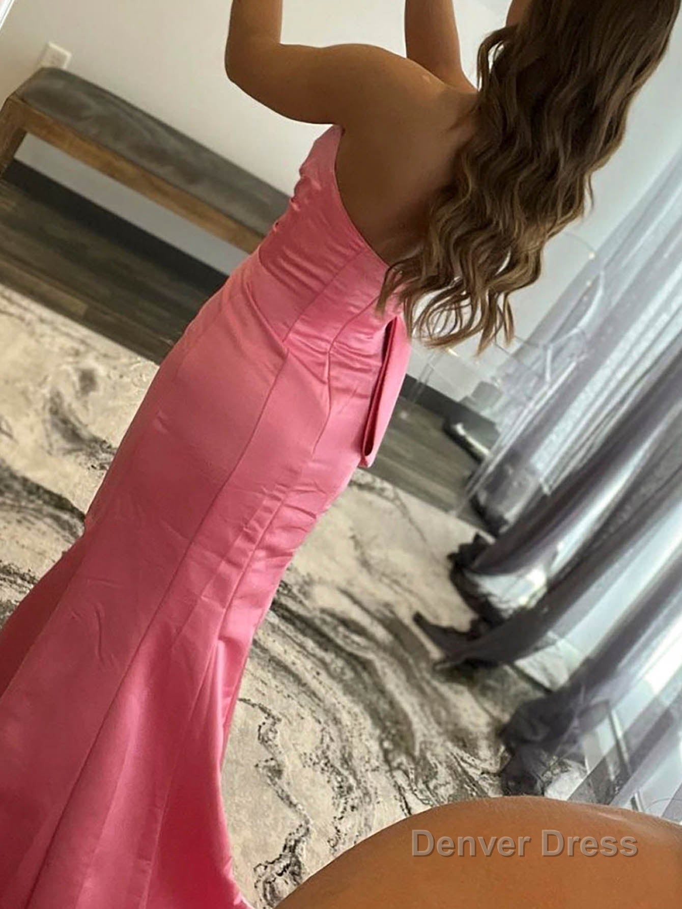 Mermaid Strapless Long Satin Prom Dresses with bow tie