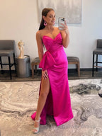 Mermaid Strapless Long Satin Prom Dresses with bow tie