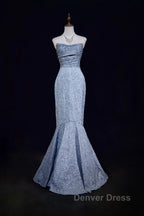 Mermaid Strapless Sequined Long Prom Dresses Elegant Formal Evening Dresses