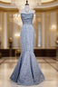 Mermaid Strapless Sequined Long Prom Dresses Elegant Formal Evening Dresses