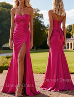 Mermaid Strapless Slit Prom Dress with Pleats Keyhole