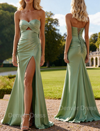 Mermaid Strapless Slit Prom Dress with Pleats Keyhole