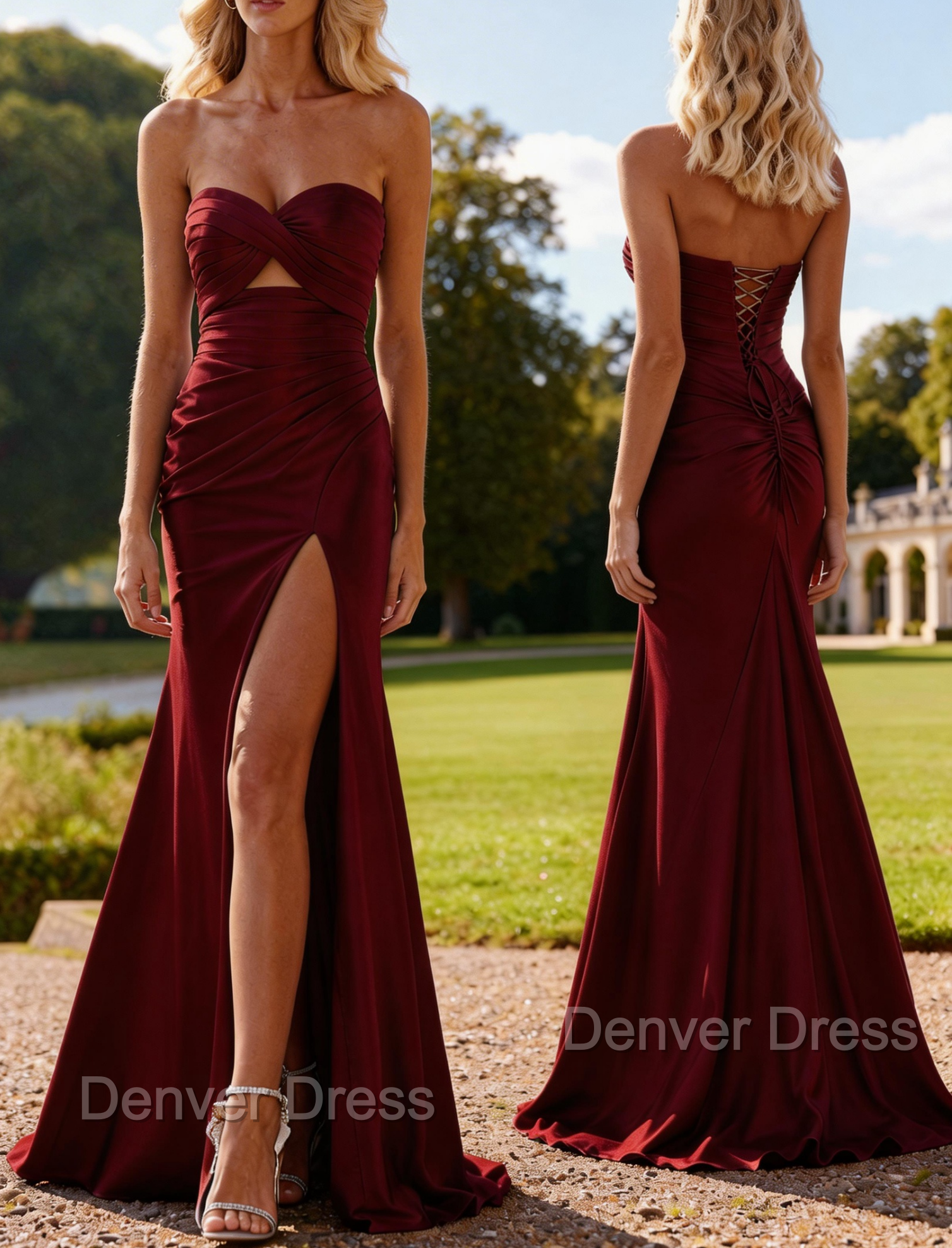 Mermaid Strapless Slit Prom Dress with Pleats Keyhole