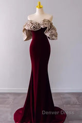Mermaid Strapless Wine Red Long Prom Dresses