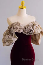 Mermaid Strapless Wine Red Long Prom Dresses