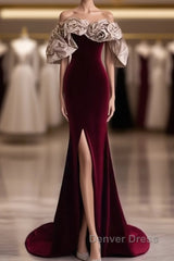 Mermaid Strapless Wine Red Long Prom Dresses