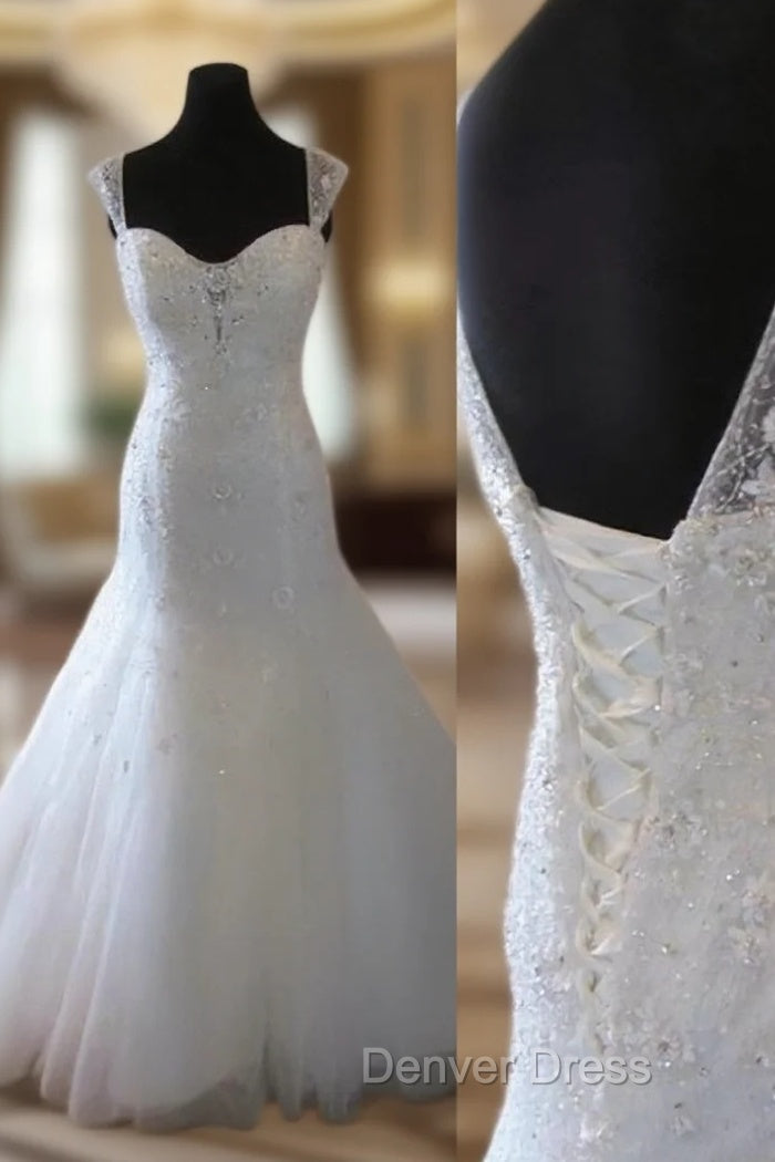 Mermaid Straps Beading Court Train Tulle Wedding Dresses