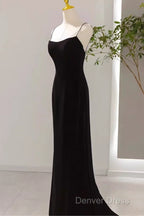 Mermaid Straps Black Velvet Long Prom Dresses