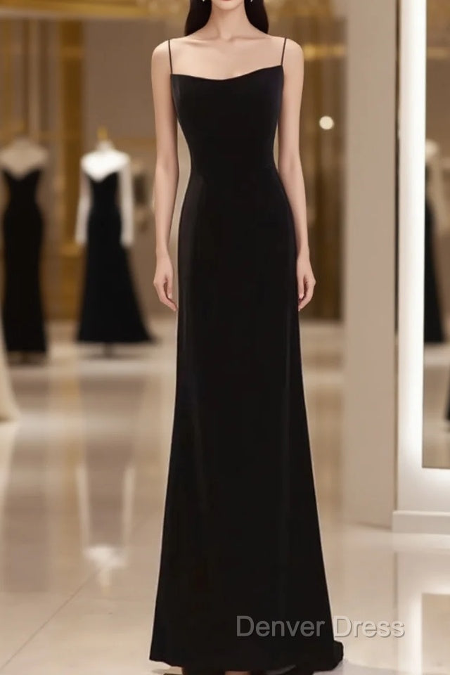 Mermaid Straps Black Velvet Long Prom Dresses Main image