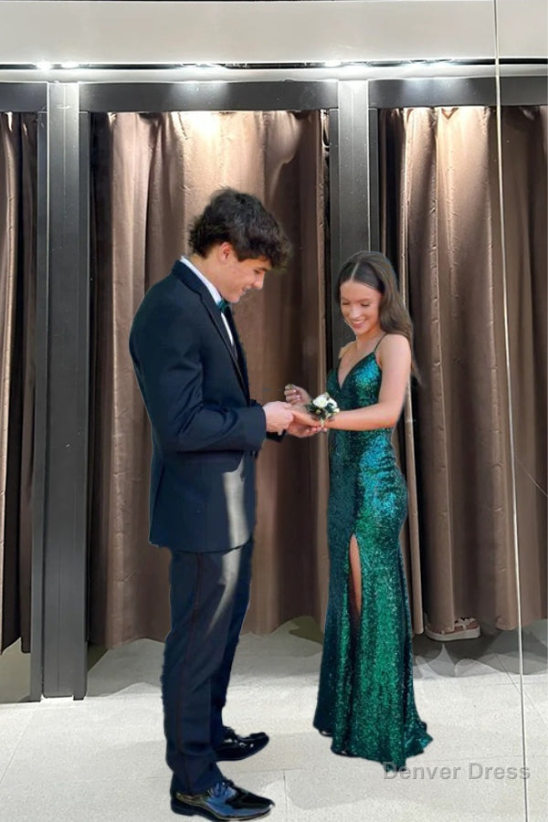 Mermaid Straps Floor Length Sleeveless Dark Green Slit Prom Dress Secondary image