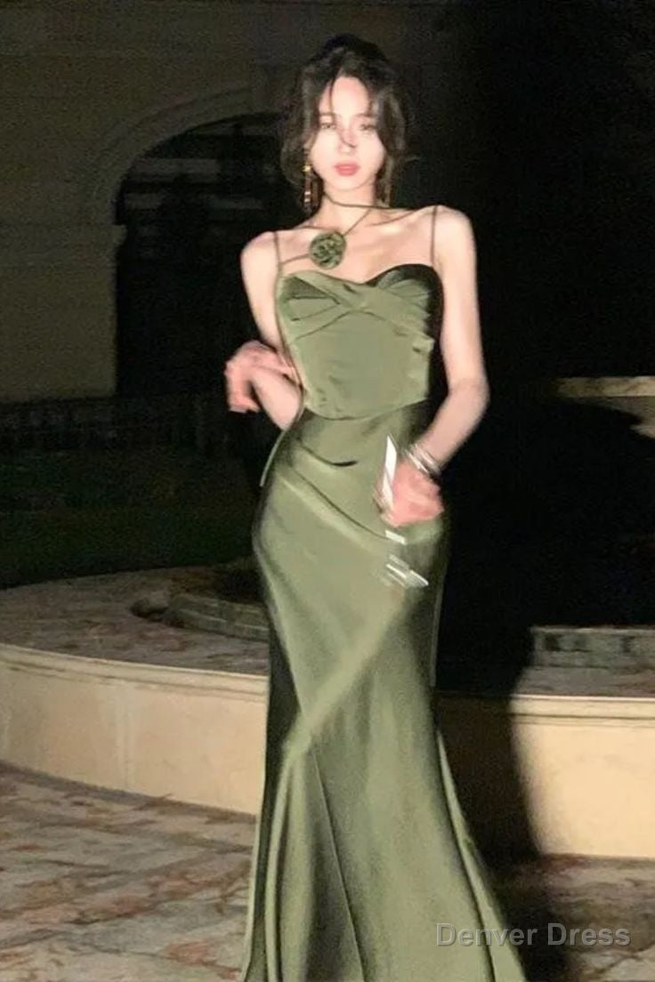 Mermaid Straps Satin Green Prom Dress