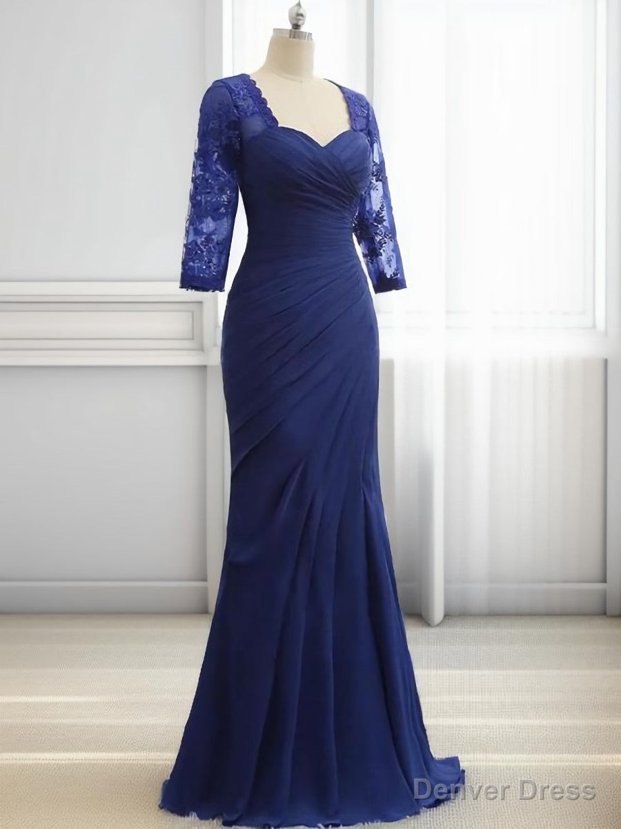 Mermaid Sweetheart 3/4 Sleeves Pleated Floor-Length Chiffon Mother of the Bride Dress Secondary image