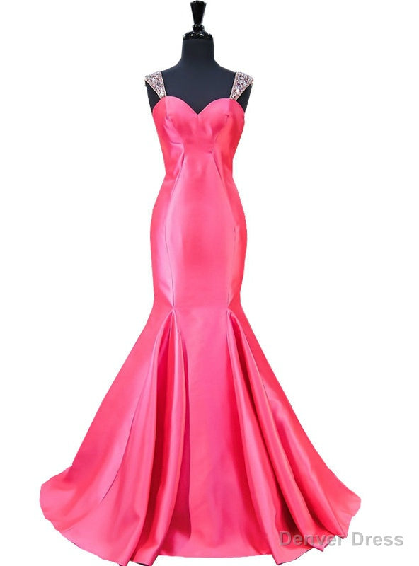 Mermaid Sweetheart Beaded Crystals Backless Hot Pink Prom Dresses