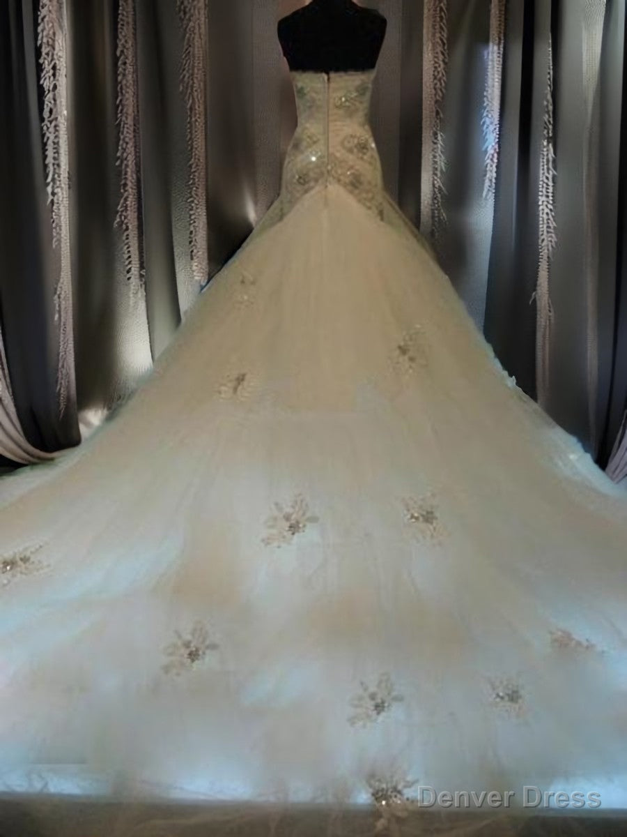 Mermaid Sweetheart Beading Chapel Train Tulle Wedding Dresses