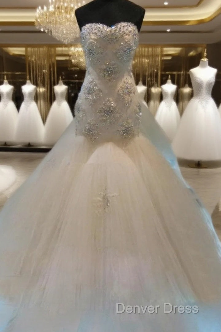 Mermaid Sweetheart Beading Chapel Train Tulle Wedding Dresses Main image