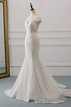 Mermaid Sweetheart Lace Long Wedding Dresses Bride Gowns Cap Sleeves
