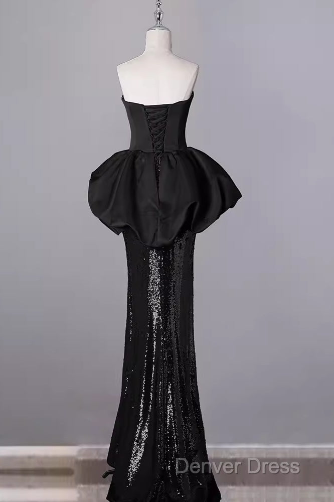 Mermaid Sweetheart Long Black Sequin Prom Dresses