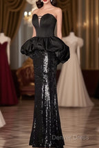 Mermaid Sweetheart Long Black Sequin Prom Dresses